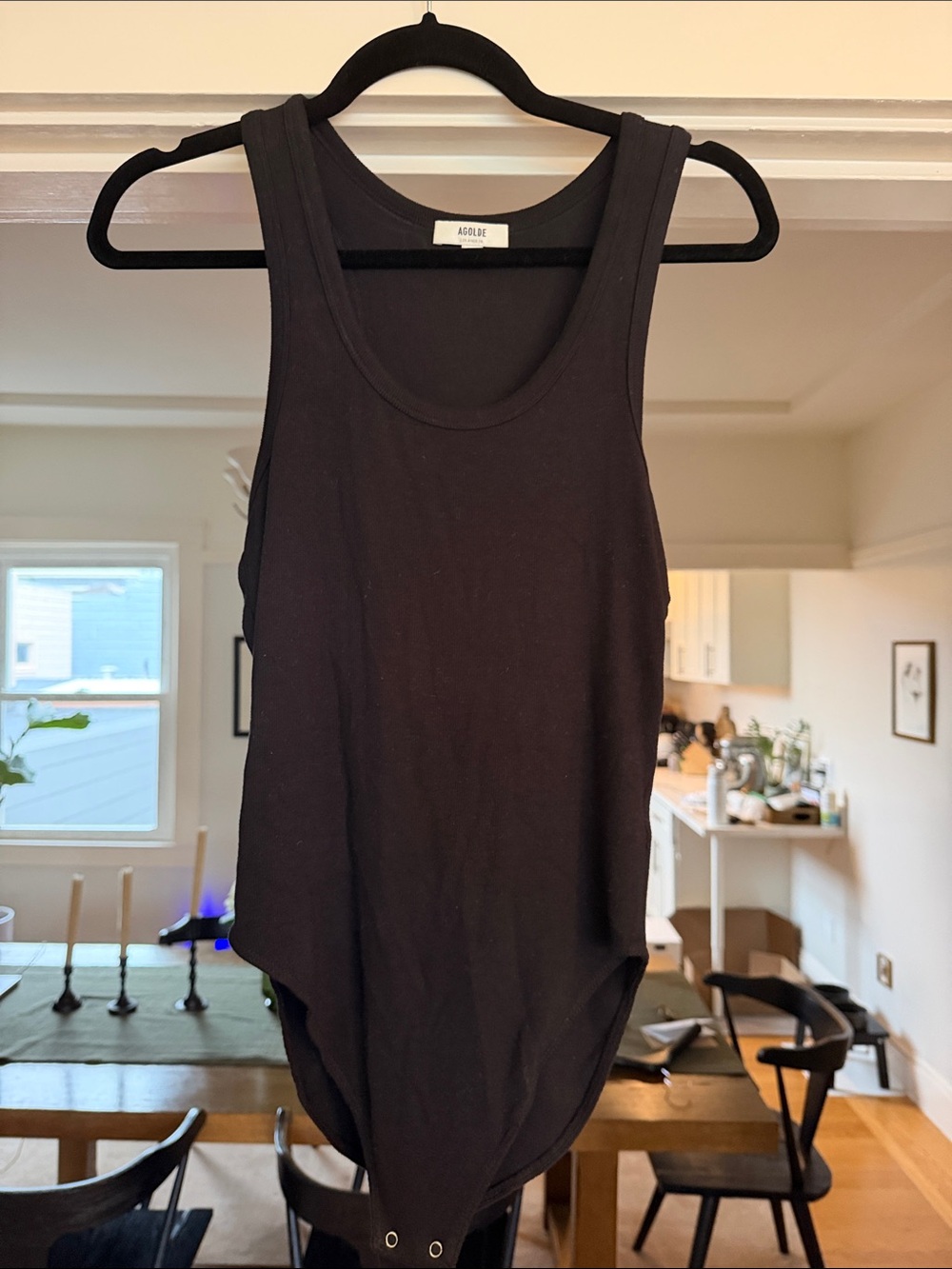 Agolde Black Ribbed Tank Bodysuit with Snap Closure size Small